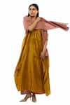 Buy_Khat_Yellow Chanderi Silk, Poplin Embroidery V-neck Pintuck Kaftan Pant Set _at_Aza_Fashions