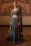 Buy_Priyanka Raajiv_Green Chiffon, Chanderi Silk Tissue Round Pramsu Lehenga Set _at_Aza_Fashions