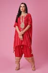 Buy_Amani_Red Muslin Silk Embellished Stripe Pattern Fusion Kaftan And Patiala Set _at_Aza_Fashions