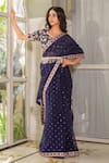 Buy_Suruchi Parakh_Blue Georgette Crepe Printed Sequin V Neck Embroidered Saree With Blouse _at_Aza_Fashions