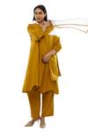 Buy Khat Yellow Poplin V-neck Pleated Cotton Dress Pant Co-ord Set at Aza Fashions Buy_Khat_Yellow Poplin V-neck Pleated Cotton Dress Pant Co-ord Set _at_Aza_Fashions
