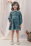 Buy_Bagichi_Blue Cotton Flannel Check Floral Fiona Peter Pan Collared Dress  _at_Aza_Fashions