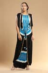 Buy_Etasha by Asha Jain_Blue Gajji Silk Bandhani Tie-up Neck Pattern Jumpsuit _at_Aza_Fashions