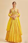 Buy_Nitika Gujral_Yellow Blouse And Dupatta Net & Lehenga Georgette Geometric Pattern Set _at_Aza_Fashions