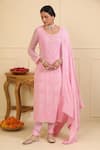 Buy_Esha Koul_Pink Georgette Embroidered And Embellished Chikankari Round Floral Work Kurta Set _at_Aza_Fashions