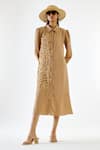 Buy_Echo By Tanya Arora_Beige Imported Crepe Embroidery Abstract Thread Work Shirt Dress  _at_Aza_Fashions