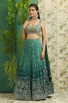 Buy_Alaya Advani_Green Georgette Printed And Embroidered Bandhani Pleated Lehenga Set For Women_at_Aza_Fashions