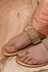 Buy_Coral Haze_Gold Embroidered Kimaya Toe Ring Flats _at_Aza_Fashions