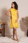 Buy_Vanshika Agarwal Label_Yellow Organza, Brs, Lining Taffeta Round Neck Kara Ruffle Dress _at_Aza_Fashions