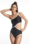 Buy_Kai Resortwear_Black One Shoulder Monochrome Swimsuit  _at_Aza_Fashions