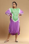 Buy_Etasha by Asha Jain_Purple Gajji Silk Embroidered Bandhani Round Color Block Pattern Kaftan _at_Aza_Fashions