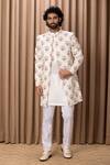 Buy_Ankit V Kapoor_Off White Cotton, Silk Embroidery Noor Floral Print Jacket And Kurta Set _at_Aza_Fashions