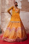 Buy_Aditi Gupta_Yellow Lehenga Silk And Embroidered Patola Pattern Kurta Deep V Set_at_Aza_Fashions