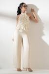 Buy_AMRTA by GUNEET KONDAL_Off White Shell 100% Viscose Georgette Plain Halter Ruffled Top And Pant Set _at_Aza_Fashions