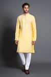 Buy Raghavendra Rathore Jodhpur Yellow Silk Embroidery Panelled Kurta at Aza Fashions Buy_Raghavendra Rathore Jodhpur_Yellow Silk Embroidery Panelled Kurta _at_Aza_Fashions