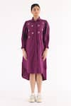 Buy_Studio Moda India_Magenta 100% Cotton Embellished Chain Rivets Pleated Sleeve Flow Dress  _at_Aza_Fashions