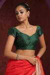 Buy_Weaver Story_Green Pure Silk Embroidery Pitta Sweetheart Neck Blouse _at_Aza_Fashions