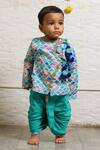 Buy_Little Brats_Green Muslin, Rayon Tassels Printed Angrakha Kurta And Dhoti Pant Set _at_Aza_Fashions