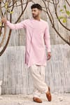 Buy_Charkhee_Pink Kurta  Dobby Cotton Solid Full Sleeve Overlapped And Salwar Set _at_Aza_Fashions