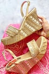 Shop_ESSEMM_Gold Embroidered Reva Embellished Wedges _at_Aza_Fashions