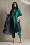 Buy_Charkhee_Emerald Green Kurta And Dupatta Chanderi Embroidered Mirror Work V Neck Set _at_Aza_Fashions