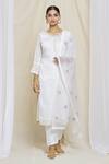 Buy_Samyukta Singhania_White Kurta And Pant Chanderi Silk Embroidery Floral Round Set_at_Aza_Fashions