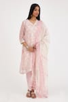 Buy_Kora_Pink , Satin Lace, Gota Patti, Chanderi Hand Block Print Kurta Set _at_Aza_Fashions