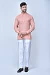 Buy_Arihant Rai Sinha_Peach Art Silk And Cotton Pintuck Detail Short Kurta & Pant Set _at_Aza_Fashions