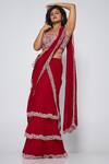 Buy_Asaga_Maroon Silk, Georgette Embroidery Square Neck Keva Pre-draped Saree _at_Aza_Fashions