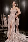 Buy_Masumi Mewawalla_Silver Net Lining Shantoon Embroidery Cutdana And Sequin Sweetheart Strappy Gown _at_Aza_Fashions