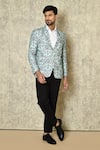 Buy_Naintara Bajaj_Blue Cotton Linen Printed Botanical Blazer For Men_at_Aza_Fashions