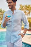 Buy_Philocaly_Blue 100% Linen Curacao Shirt _at_Aza_Fashions