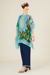 Buy_Rajdeep Ranawat_Blue Silk Floral Mandarin Collar Manju Pattern Poncho Top  _at_Aza_Fashions