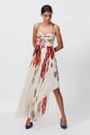 Saaksha & Kinni_Ivory Chiffon Floral Print Pleated Asymmetric Dress_Online_at_Aza_Fashions