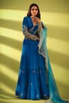 Buy_Pallavi Jaipur_Blue Lehenga Wrinkle Crepe Embroidered Zardozi Deep V Tiered Set  _Online_at_Aza_Fashions