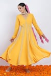 Buy_Rashi Jain_Yellow Viscose Georgette Embroidered Sequin And Zari Suraj Anarkali Set _at_Aza_Fashions