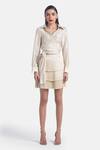 Buy_431-88 By Shweta Kapur_Beige Satin Fringe Layered Skirt _at_Aza_Fashions