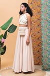 Buy_Rishi and Vibhuti_Pink Linen Embroidery Halter Neck Sea Salt Crop Top With Skirt _at_Aza_Fashions