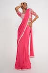 Buy_Asaga_Pink Pure Chanderi Embroidery Floral Cady Blouse Pre-draped Saree Set _at_Aza_Fashions