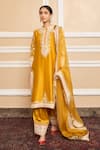 Buy_Sheetal Batra_Yellow Kurta  Pure Silk Chanderi Embroidered Gota Applique Kashmiri Tilla Set _at_Aza_Fashions