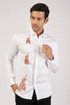 Buy_Sanjana reddy Designs_White Stretchable Cotton Hand Embroidered Fire Shirt  _at_Aza_Fashions