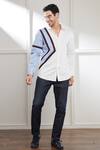 Buy_Seven_White Cotton Sateen Plain Color Block Abstract Pattern Shirt For Men_at_Aza_Fashions
