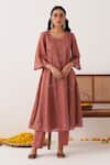 Buy_Shipraa Grover_Pink Chanderi Embroidery Round Neck Maya A-line Kurta And Pant Set _at_Aza_Fashions