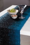 Shop_The Kargha Story_Black Acrylic Wool And Fancy Yarn Woven Ocean Stone Abstract Table Runner_at_Aza_Fashions