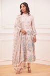 Buy_Rahul Mishra_Pink Silk Embroidered Floral Mandarin Collar Gul-e-bahar Anarkali Set _at_Aza_Fashions