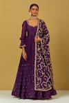 Buy_Ikshita Choudhary_Purple Chanderi Embroidered V Neck Anarkali_Online_at_Aza_Fashions