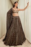 Shop_Sawan Gandhi_Gold Georgette Plunge V Neck Badla Work Bridal Lehenga Set _at_Aza_Fashions