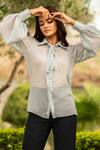 Buy_B'Infinite_Blue Chiffon Plain Tie Button Down Shirt_at_Aza_Fashions