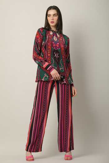 Buy_Limerick By Abirr N' Nanki_Multi Color Crepe Embroidery Mandarin Collar Niro Placement Print Shirt _at_Aza_Fashions