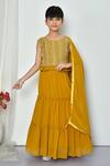 Buy_Banana Bee_Yellow Georgette Embroidered Threadwork Blouse Tiered Lehenga Set _at_Aza_Fashions